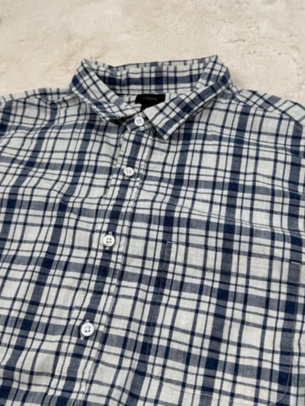 J. Crew Button Down Long Sleeve Shirt Blue White Plaid Check Cotton Men's Large